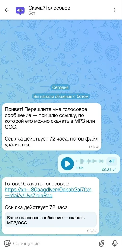 Бот ответил ссылкой на скачивание голосового